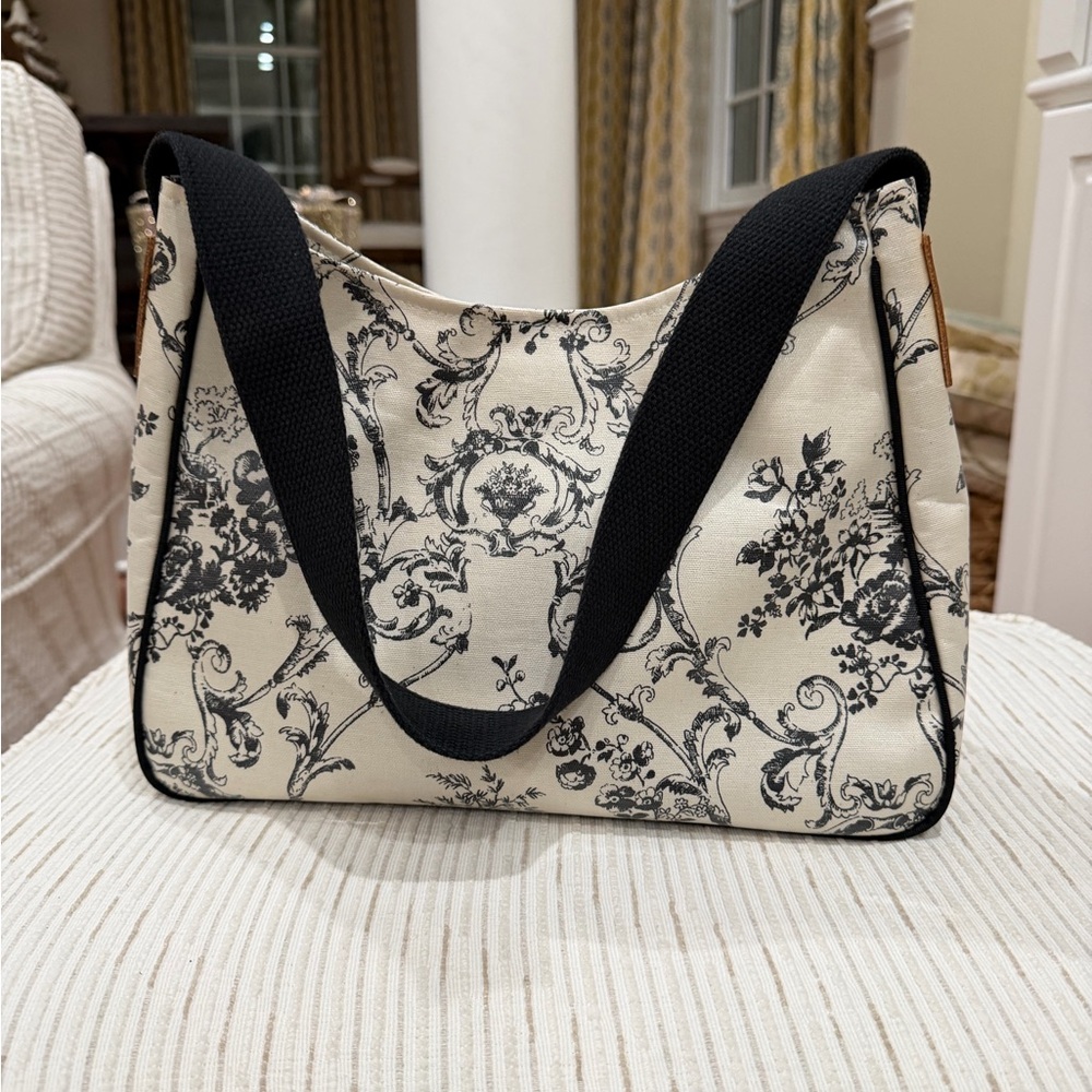 Nordic House Vintage coated Black White Toile Coated Purse Cottagecore